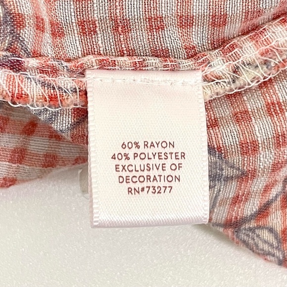 Lauren Conrad Gingham Floral Square Neck Peasant Top Long Sleeve Boho Blouse XS - Picture 10 of 11